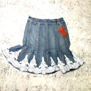 NWT Distressed acid wash Jean denim lace skirt Size XL